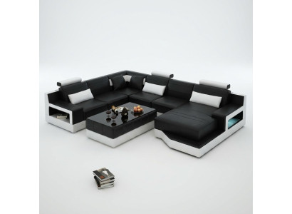 Canapé d'angle en cuir + Suite USB Paysage vivant en cuir Canapé en forme de U Canapé design