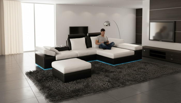 Canapé en cuir. Canapé avec USB. Paysage vivant. Canapé d'angle. Suite Design. Canapé moderne K5014C.