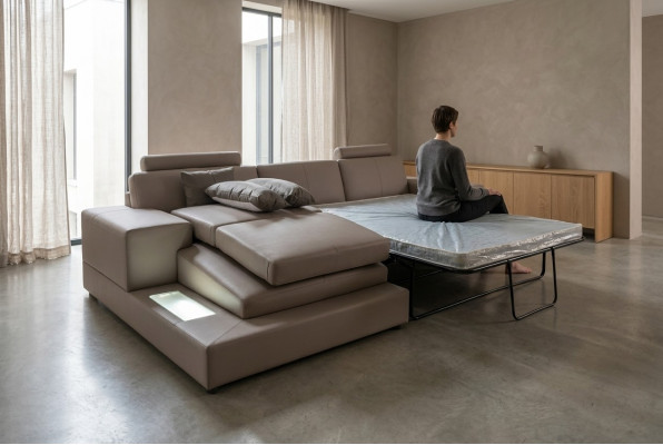 Canapé en cuir Salon Suite paysage Design Moderne avec USB, Canapés lit