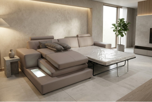 Canapé en cuir Salon Suite paysage Design Moderne avec USB, Canapés lit