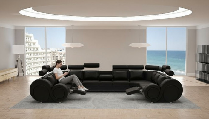 Designer Living landscape Ecksofa + USB Sofa Polster Ledersofa Sofas neue Suite