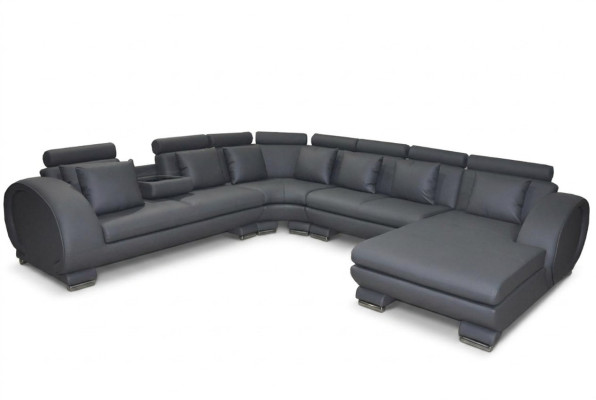Canapé d'angle en cuir + USB Canapé Revêtement de siège de paysage vivant Design XXL Forme en U Suite