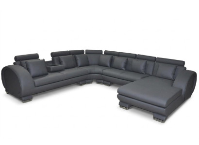 Canapé d'angle en cuir + USB Canapé Revêtement de siège de paysage vivant Design XXL Forme en U Suite