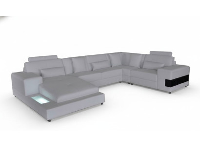 Canapé d'angle en cuir avec design de suite moderne en forme de U et port USB.