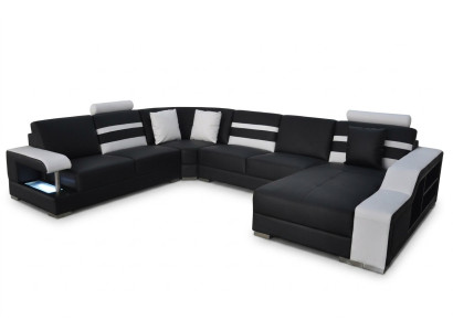 Canapé d'angle avec siège rembourré en cuir avec ports USB, canapés et ensembles de canapés pour le salon.