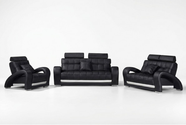 Canapé en cuir avec USB. Ensemble de 3+2+1 places. Design de canapé moderne B2023.
