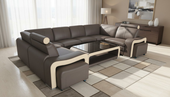 Canapé en cuir avec USB Paysage vivant Canapé d'angle Suite d'angle Design Canapé moderne