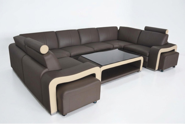 Canapé en cuir avec USB Paysage vivant Canapé d'angle Suite d'angle Design Canapé moderne