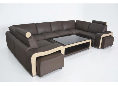 Canapé en cuir avec USB Paysage vivant Canapé d'angle Suite d'angle Design Canapé moderne