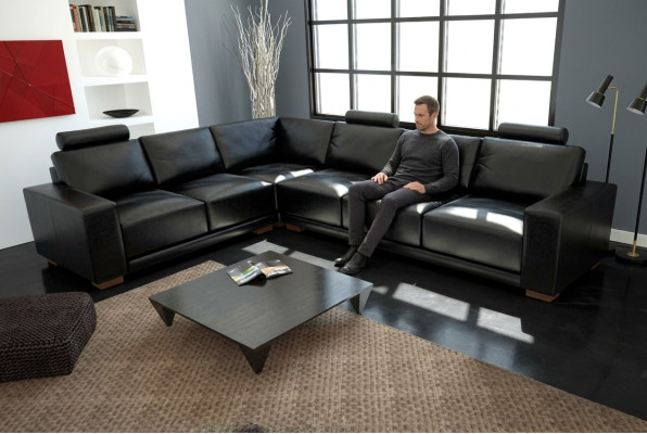 Canapé en cuir avec USB Canapé d'angle Salon moderne Suite d'angle Design Moderne Sofa A1121B