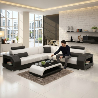 Canapé en cuir avec USB Salon paysager Canapé d'angle Suite d'angle Design Canapé moderne G8001B