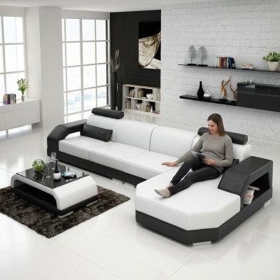 Canapé en cuir + salon USB Canapé d'angle de paysage Coin de canapé Suite d'angle Canapé design Canapé nouveau G8001C