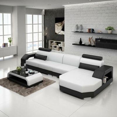 Canapé en cuir + salon USB Canapé d'angle de paysage Coin de canapé Suite d'angle Canapé design Canapé nouveau G8001C