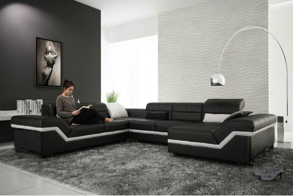 Canapé en cuir Canapé paysage vivant Canapé d'angle Ensemble d'angle Design Moderne Canapé avec USB