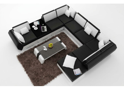 XXL Canapé d'angle en cuir de paysage de vie canapé de suite de rembourrage de design Grand canapé d'angle de canapé de Big canapé + USB