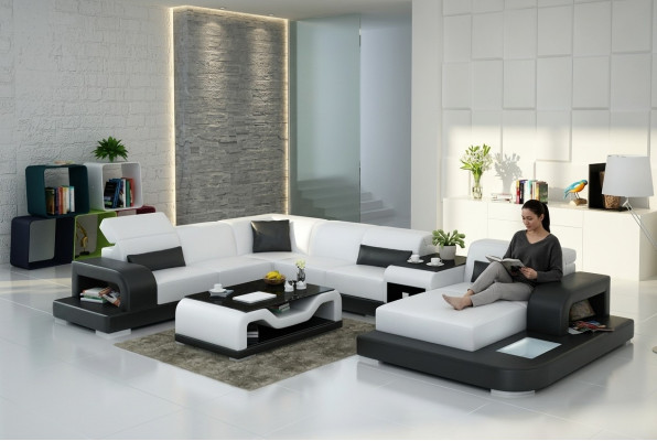 Canapé d'angle sofa + USB Rembourrage Paysage vivant Canapé d'angle rembourré Canapé design Canapé en cuir nouveau