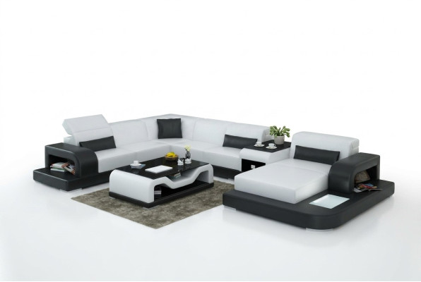 Canapé d'angle sofa + USB Rembourrage Paysage vivant Canapé d'angle rembourré Canapé design Canapé en cuir nouveau