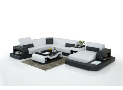 Canapé d'angle sofa + USB Rembourrage Paysage vivant Canapé d'angle rembourré Canapé design Canapé en cuir nouveau