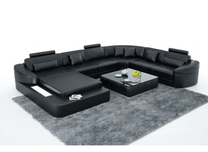 Canapé en cuir de luxe, modern seat suite corner sofa, paysage de vie à LED avec port USB.