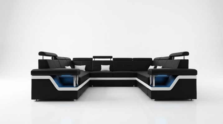 Canapé en cuir avec USB grand canapé d'angle XXL Canapé coin salon Canapé Rembourrage Siège LED