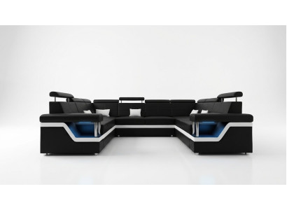 Canapé en cuir avec USB grand canapé d'angle XXL Canapé coin salon Canapé Rembourrage Siège LED