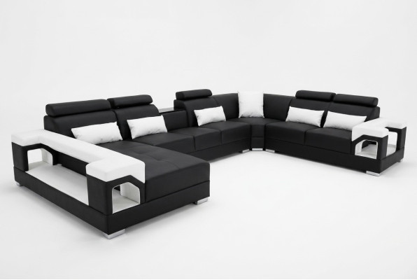 Ensemble complet de canapé en cuir avec coussin, canapé d'angle de salon, suite de canapé moderne avec port USB.