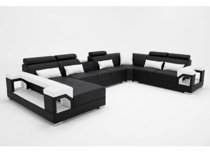 Ensemble complet de canapé en cuir avec coussin, canapé d'angle de salon, suite de canapé moderne avec port USB.