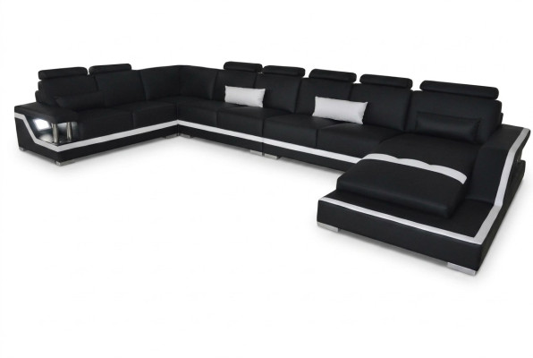 Canapé en cuir Paysage vivant Suite d'angle Canapé design en U + chaise avec USB L6002