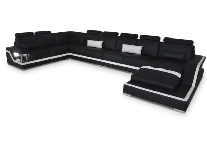 Canapé en cuir Paysage vivant Suite d'angle Canapé design en U + chaise avec USB L6002