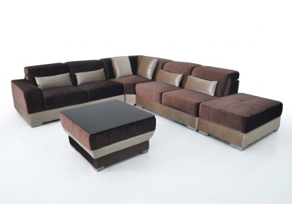 Canapé d'angle en cuir Salon Suite de paysage Conception Canapé canapés USB LED Marron + Table