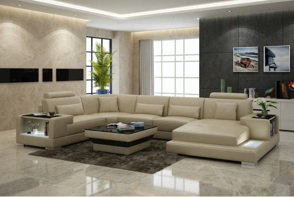 Paysage vivant Coin rembourrage Canapé d'angle avec USB Suite paysage Cuir Wetzlar