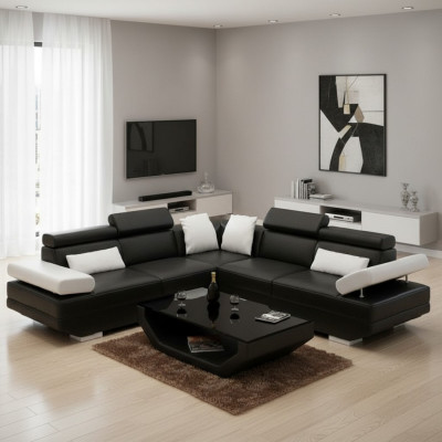 Paysage vivant Coin de rembourrage Canapé d'angle avec Suite USB Paysage en cuir AlfredB