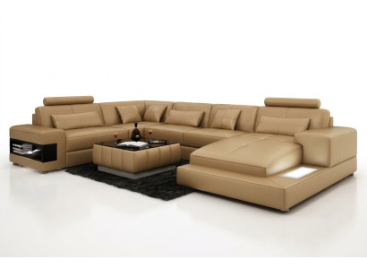 Canapé en cuir XXL avec USB, canapé d'angle paysage vivant Suite de canapé design Canapé d'angle nouveau