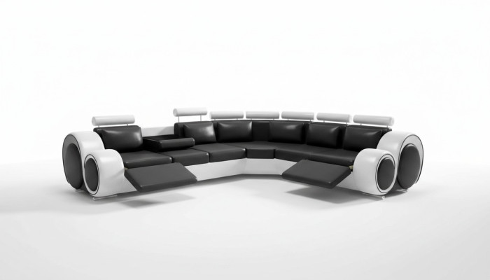 Canapé d'angle en cuir USB Canapé en cuir noir et blanc Paysage de vie Nouvelle suite rembourrée