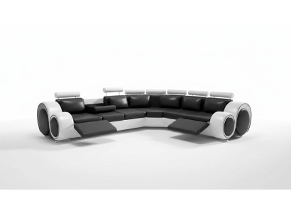 Canapé d'angle en cuir USB Canapé en cuir noir et blanc Paysage de vie Nouvelle suite rembourrée