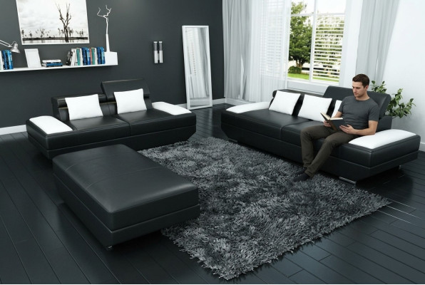 Ensemble de canapés Canapé en cuir 3+2 avec USB Ensemble de canapés Rembourré Pouf Canapés - 2719A