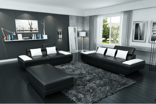 Ensemble de canapés Canapé en cuir 3+2 avec USB Ensemble de canapés Rembourré Pouf Canapés - 2719A