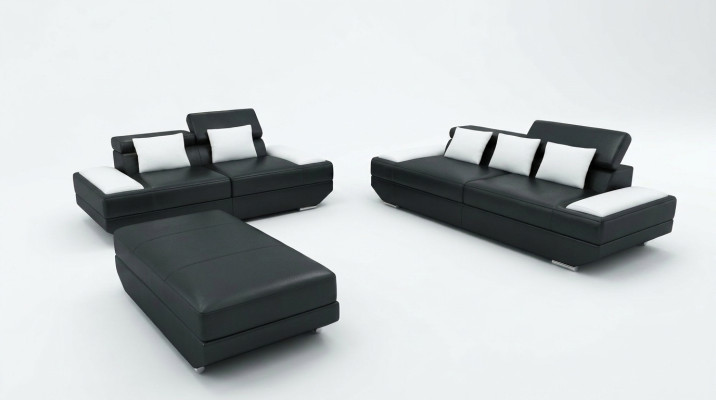 Ensemble de canapés Canapé en cuir 3+2 avec USB Ensemble de canapés Rembourré Pouf Canapés - 2719A