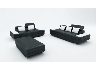 Ensemble de canapés Canapé en cuir 3+2 avec USB Ensemble de canapés Rembourré Pouf Canapés - 2719A