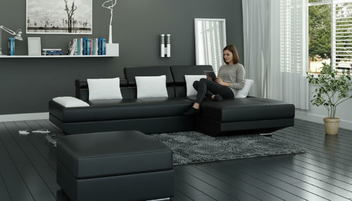 Paysage de vie. Canapé d'angle rembourré avec USB - Canapé d'angle Suite Landschaft en cuir 2719C nouveau