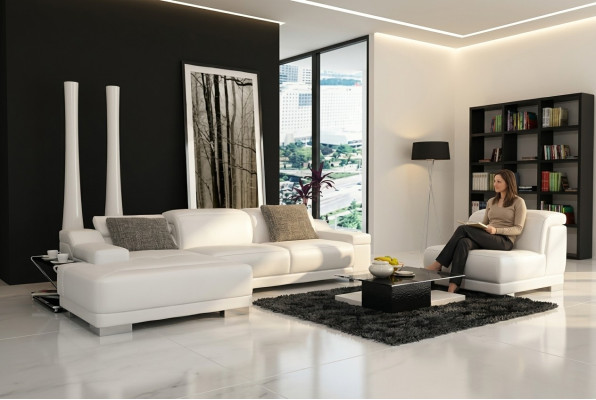 Paysage vivant Coin de rembourrage Canapé d'angle avec USB, Suite Landschaft en cuir neuf /2711B