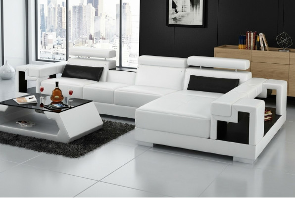 Paysage vivant Canapé d'angle Canapé en cuir Canapé + USB Siège Rembourrage Suite d'angle neuve 2710B
