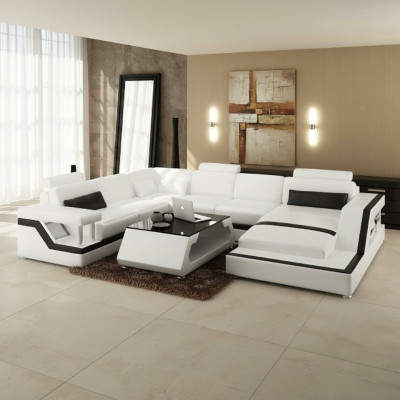 Canapé design Canapé d'angle Paysage de vie Grand Canapé moderne en cuir + USB, Nouveauté brevetée