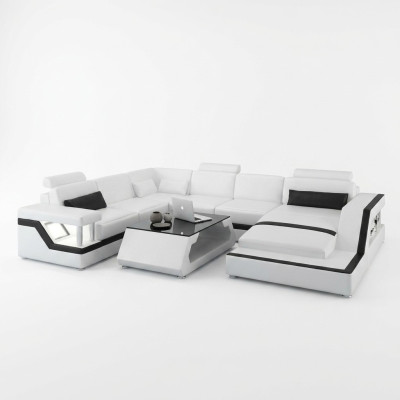 Canapé design Canapé d'angle Paysage de vie Grand Canapé moderne en cuir + USB, Nouveauté brevetée