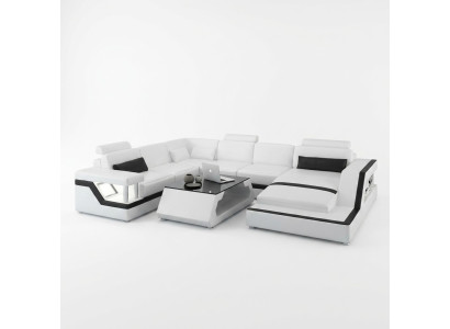 Canapé design Canapé d'angle Paysage de vie Grand Canapé moderne en cuir + USB, Nouveauté brevetée