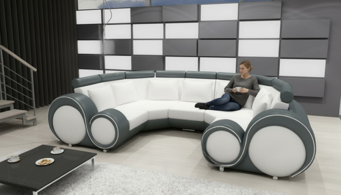 XXL Canapé en cuir paysager avec USB Design Suite Rembourrage Canapé d'angle Grand