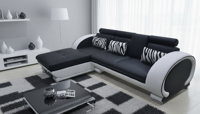 Canapé d'angle en cuir + Suite d'angle USB Salon d'angle Paysage en forme de L Nouveau design de rembourrage
