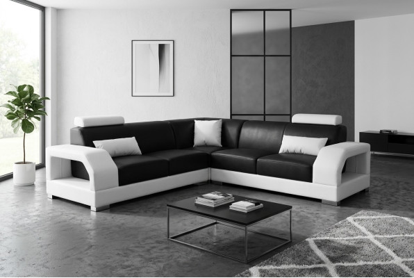 Canapé d'angle XXL + USB, ensemble de salon en cuir design moderne L-shape G8001B