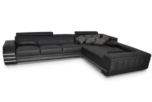 Canapé d'angle en cuir + Suite siège rembourré avec port USB Design de paysage vivant XXL Coin en forme de L