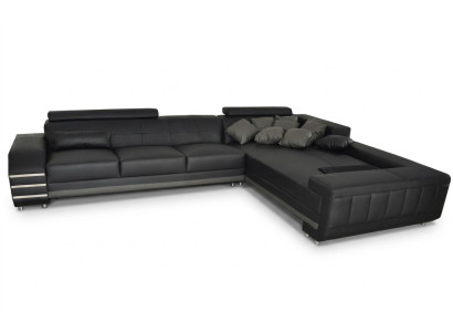 Canapé d'angle en cuir + Suite siège rembourré avec port USB Design de paysage vivant XXL Coin en forme de L